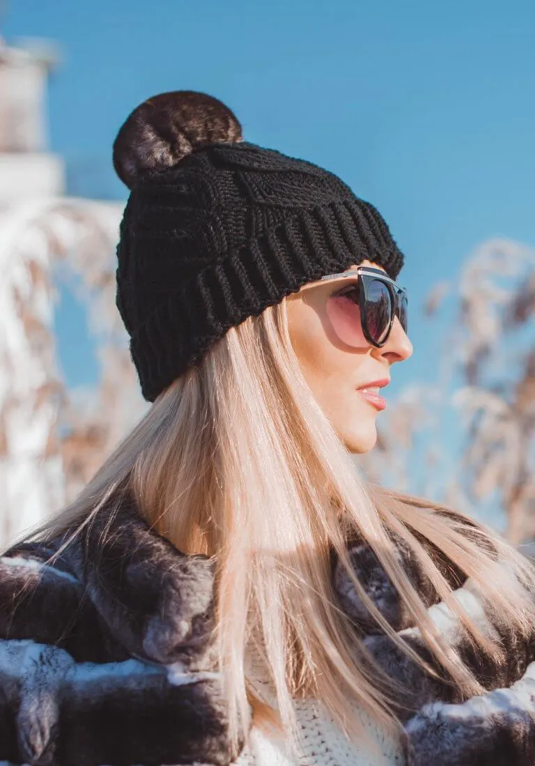 Black Chinchilla Fur Beanie