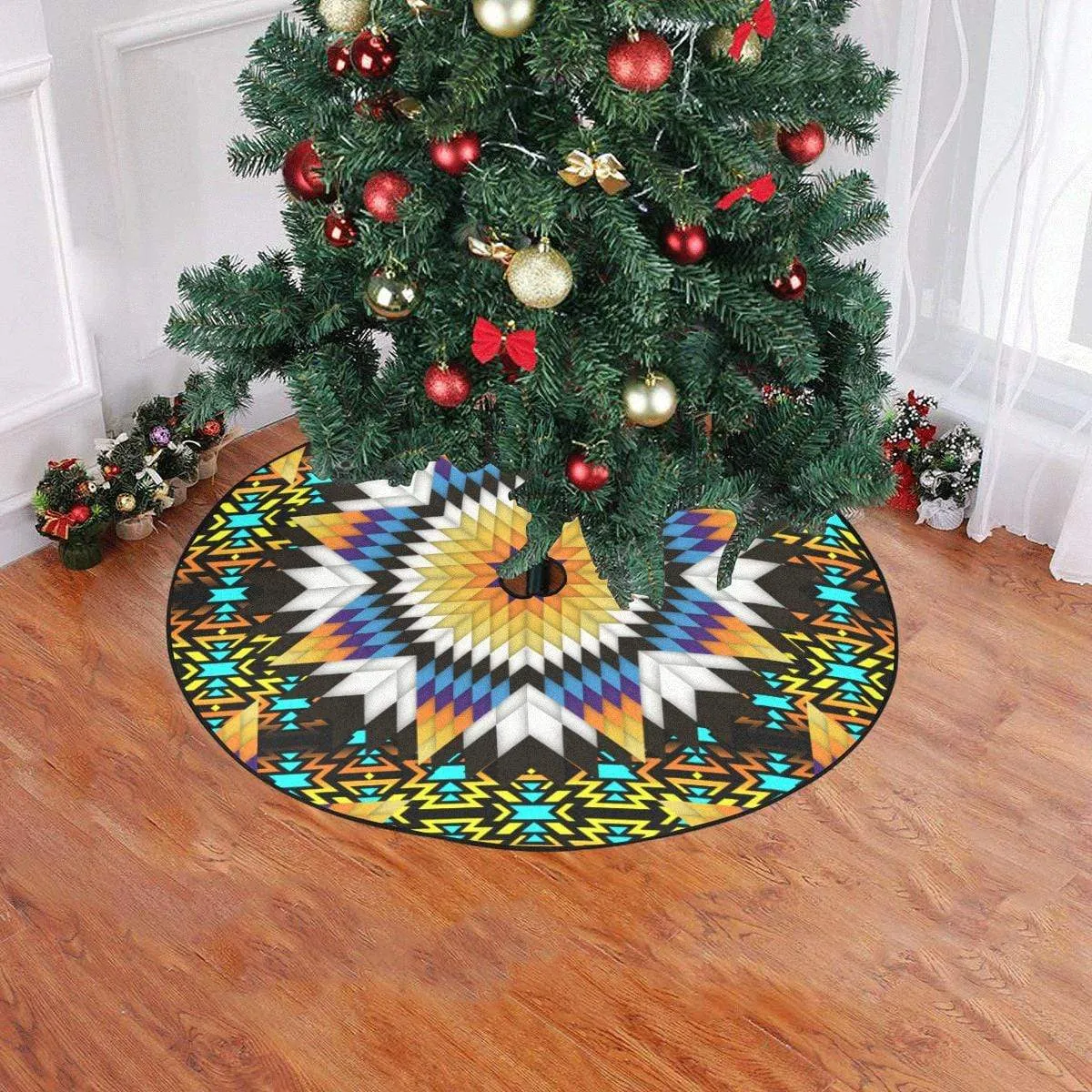 Black Fire Star Christmas Tree Skirt 47" x 47"