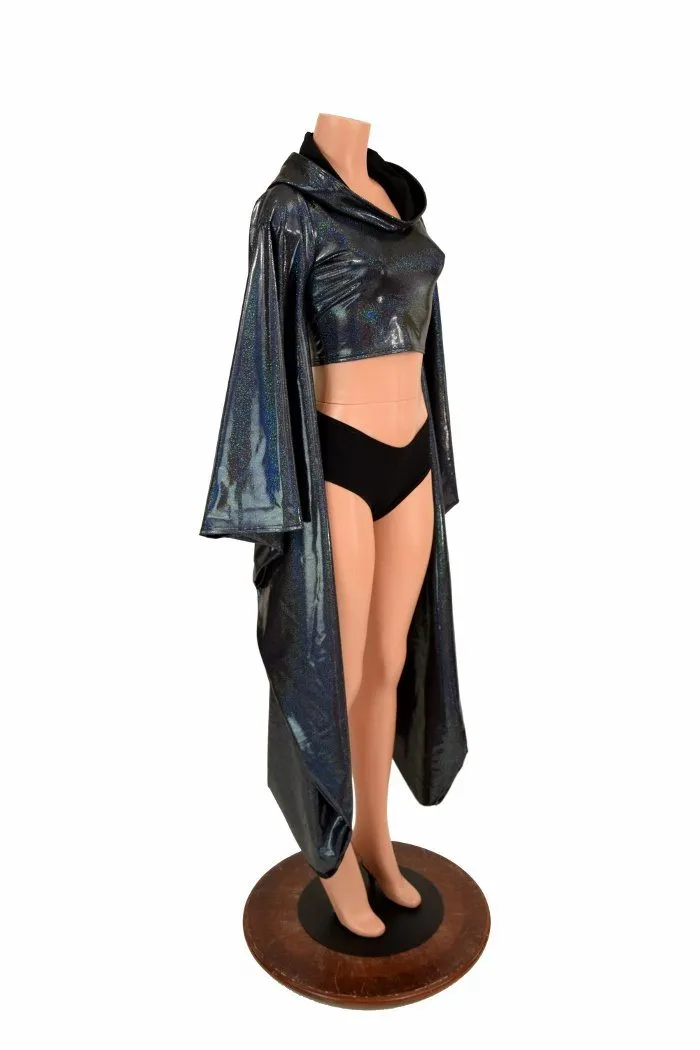 Black Kimono Hoodie Crop Top