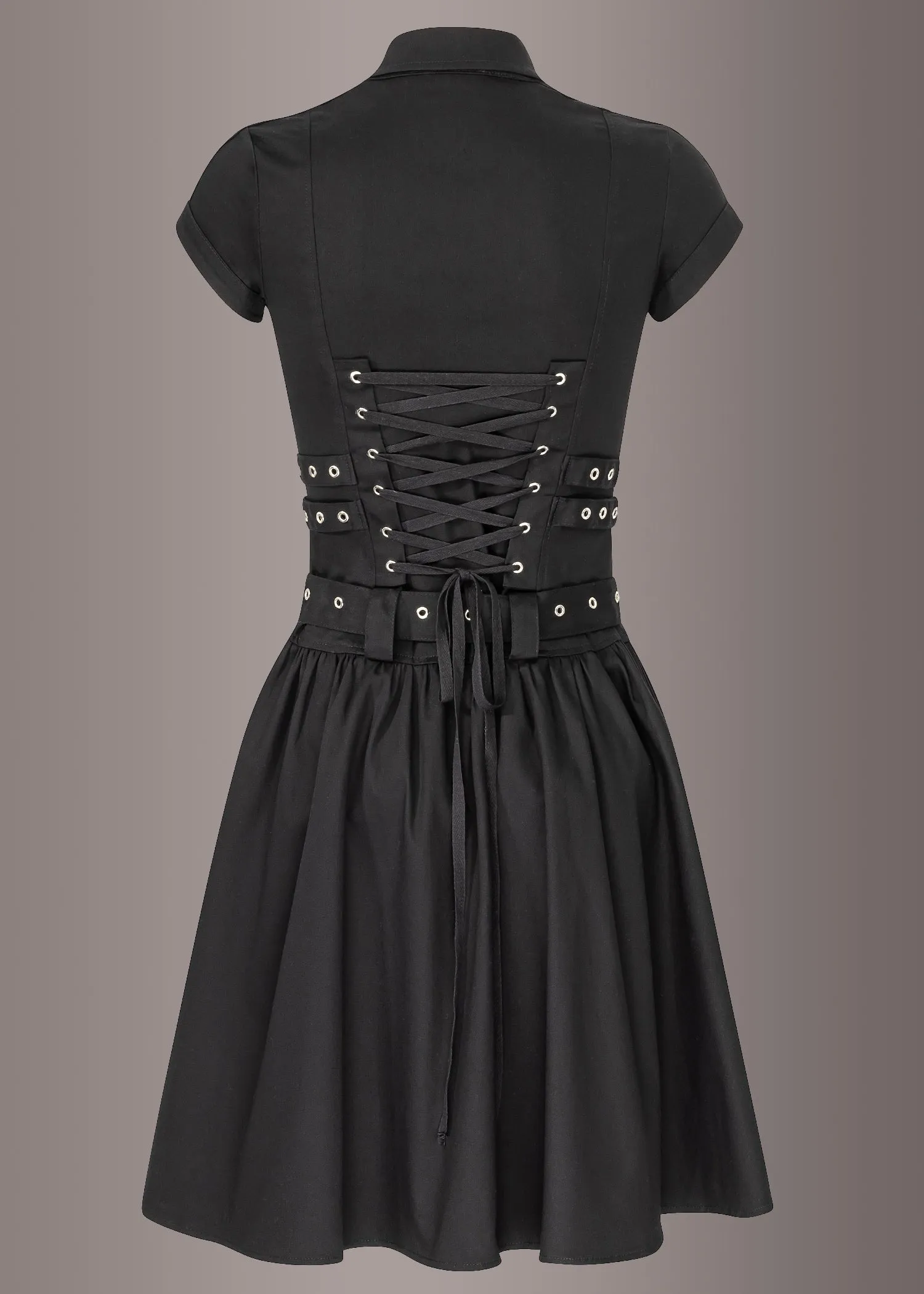 Black Magic Midi Dress with Buckles and Lacing