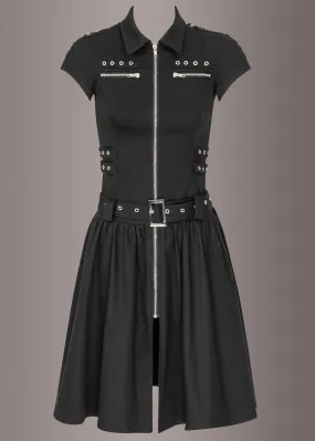 Black Magic Midi Dress with Buckles and Lacing