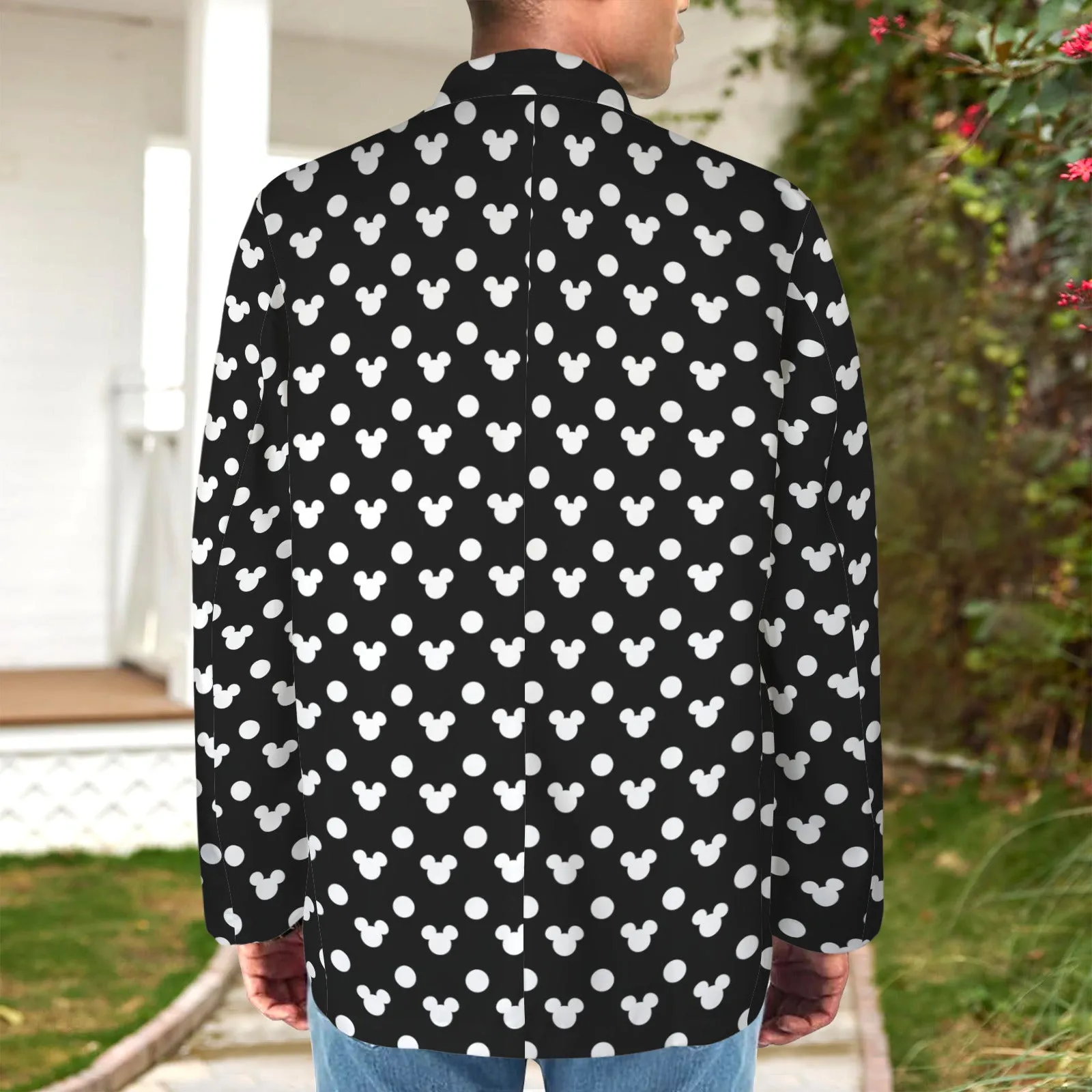 Black With White Mickey Polka Dots Men's Blazer Jacket