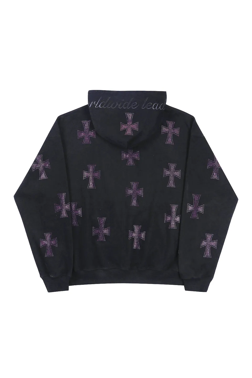 Black x Purple Rhinestone Cross Zip Hoodie