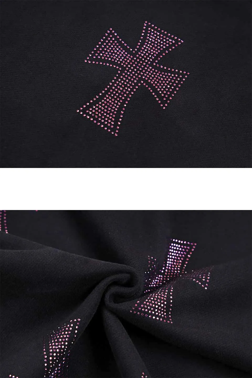 Black x Purple Rhinestone Cross Zip Hoodie