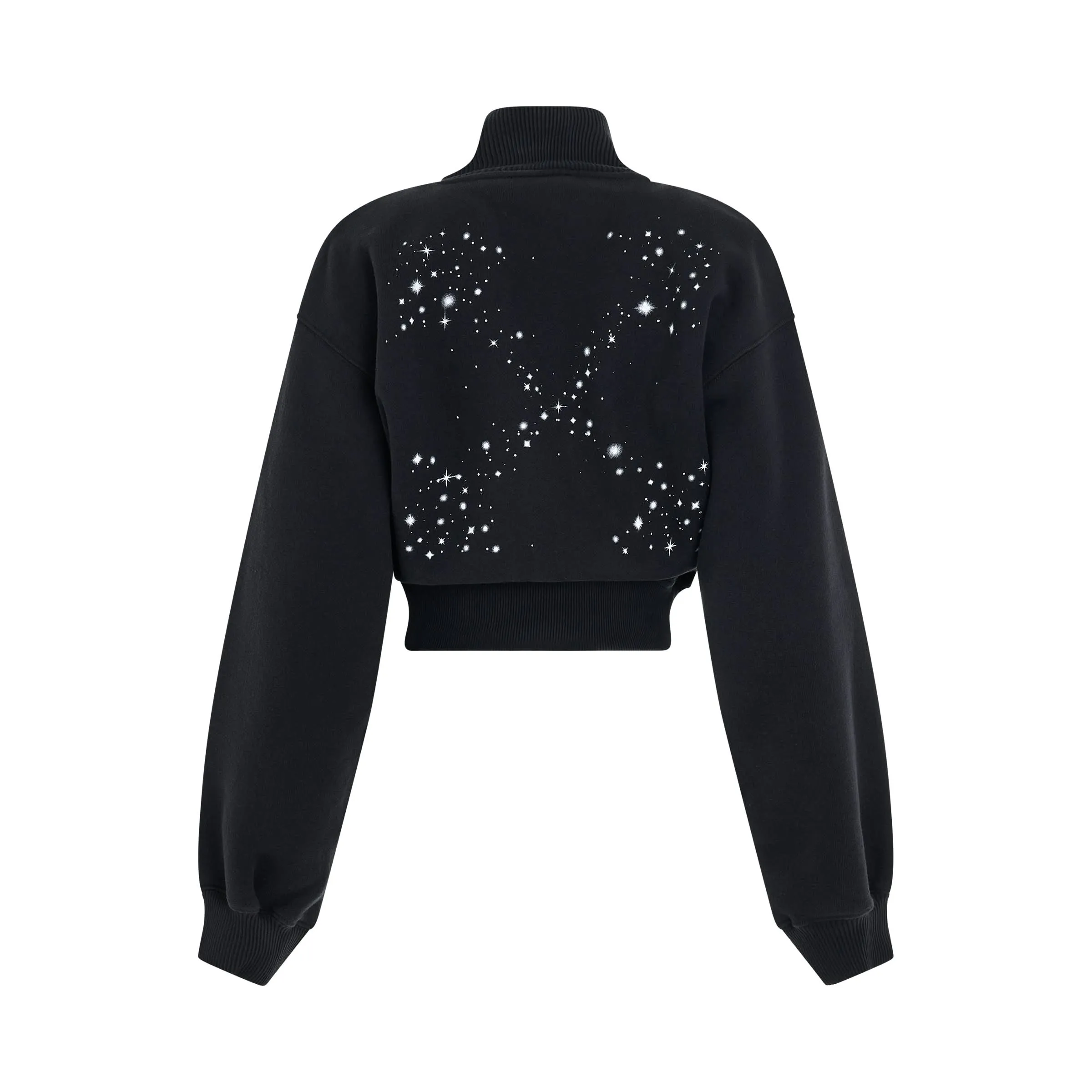 Bling Stars Arrow Crop Zip Up Hoodie in Black