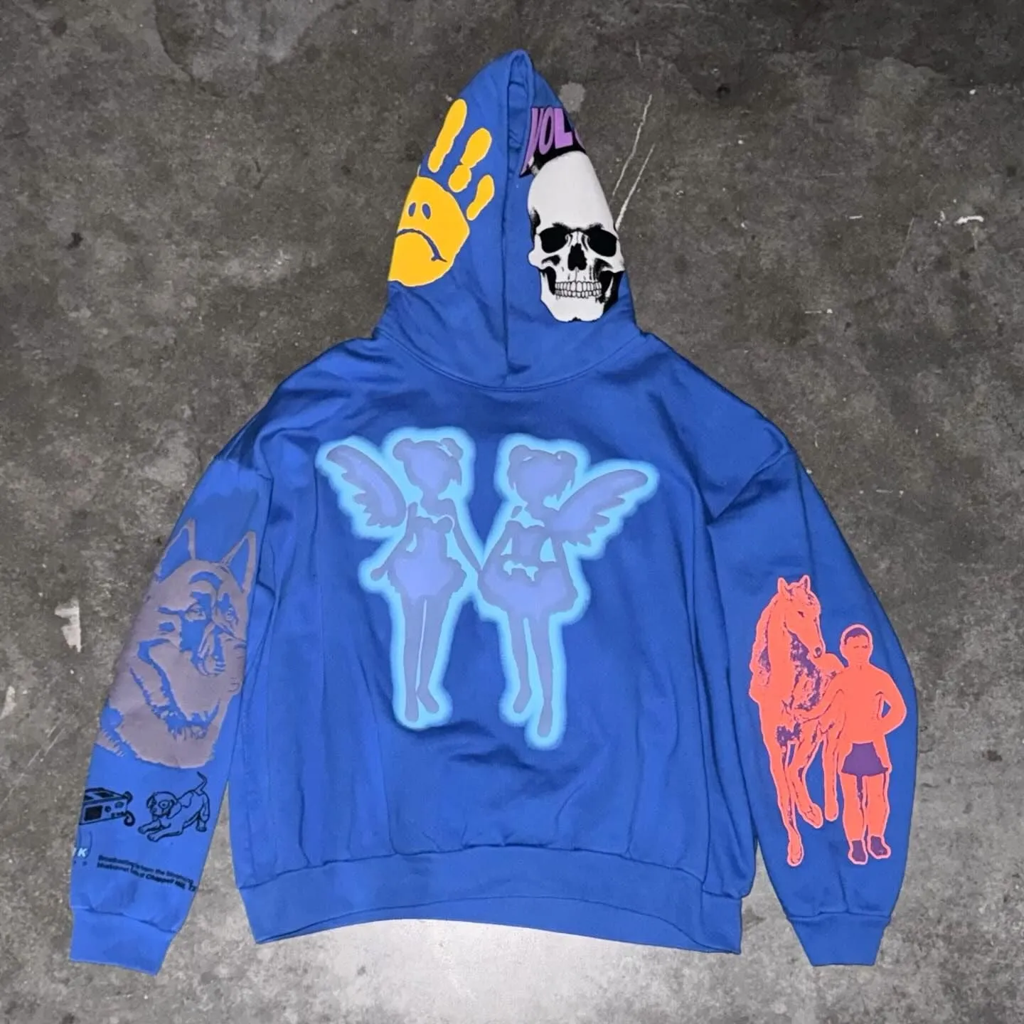 Blue Hoodie Rap Angel Puff Print Hoodie