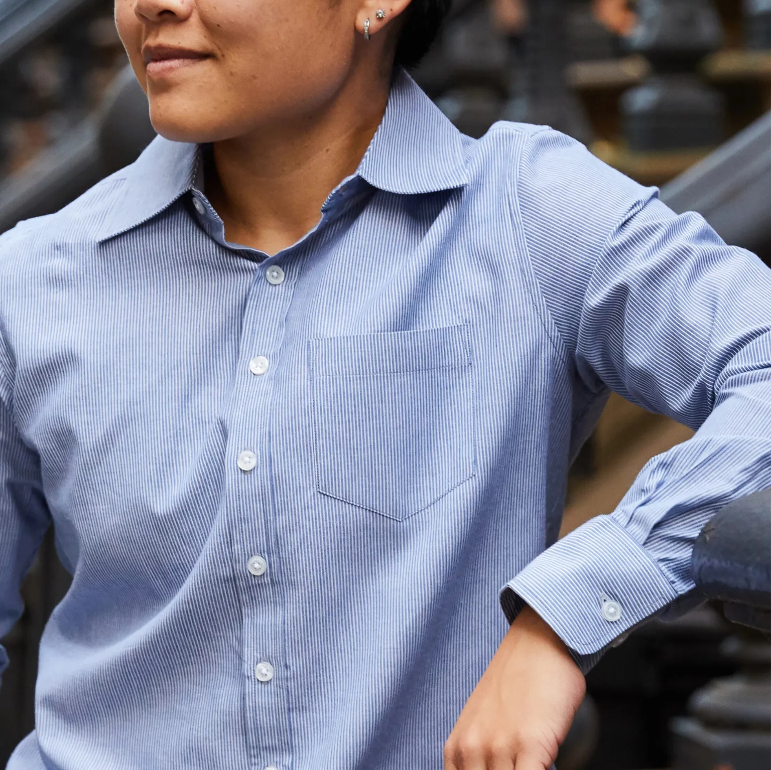 Blue Mini Stripe Point Collar Shirt