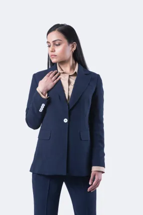 Blue Textured Crepe Modern Blazer