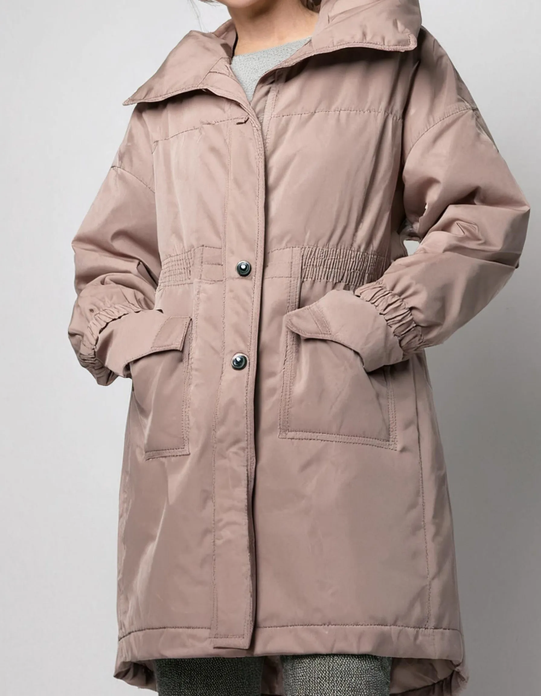 Blush Pink Long Hooded Parka with Insulation