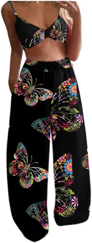 Bohemian 2 Piece Butterfly Bandeau Top & Pant Set