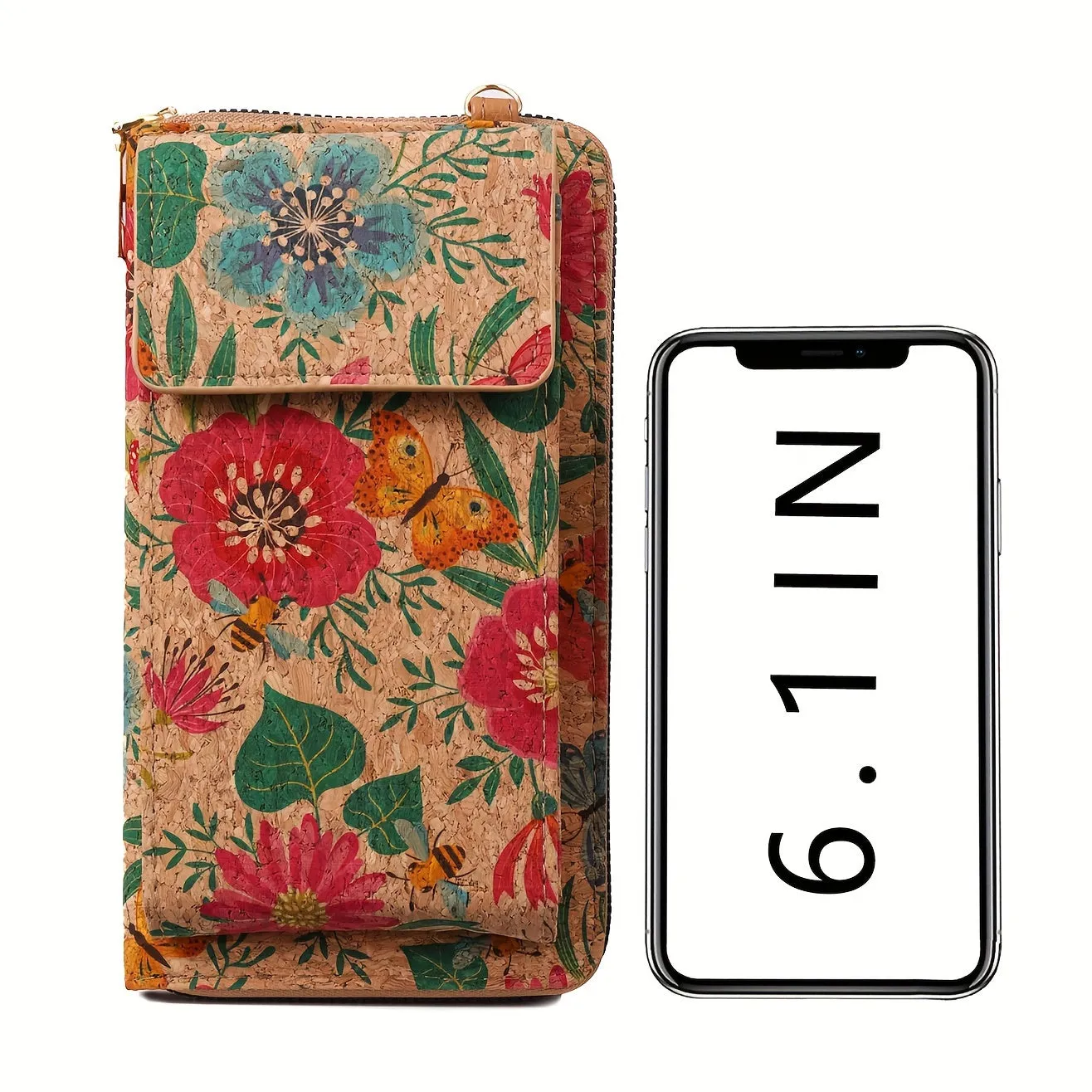 Bohemian Floral Pattern Wallet, Retro Vegan Leather Coin Purse, Women's Crossbody Mobile Phone Bag