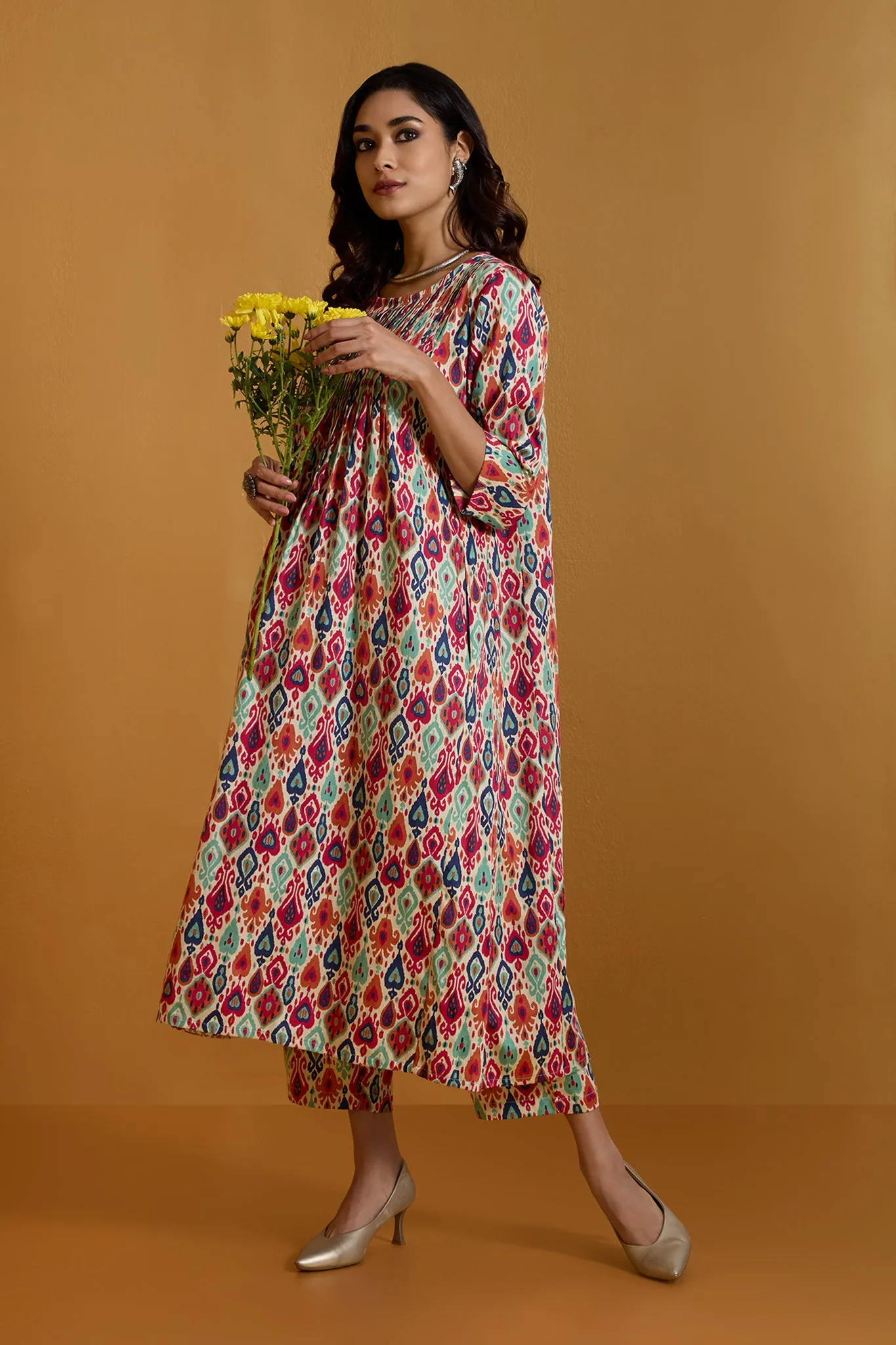 Bohemian Rainbow  Pintuck Long Dress