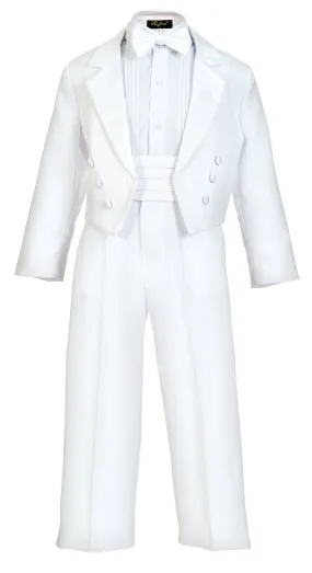 Boys  5- Piece Tail Tuxedo Set With Shirt And Bow Tie -White