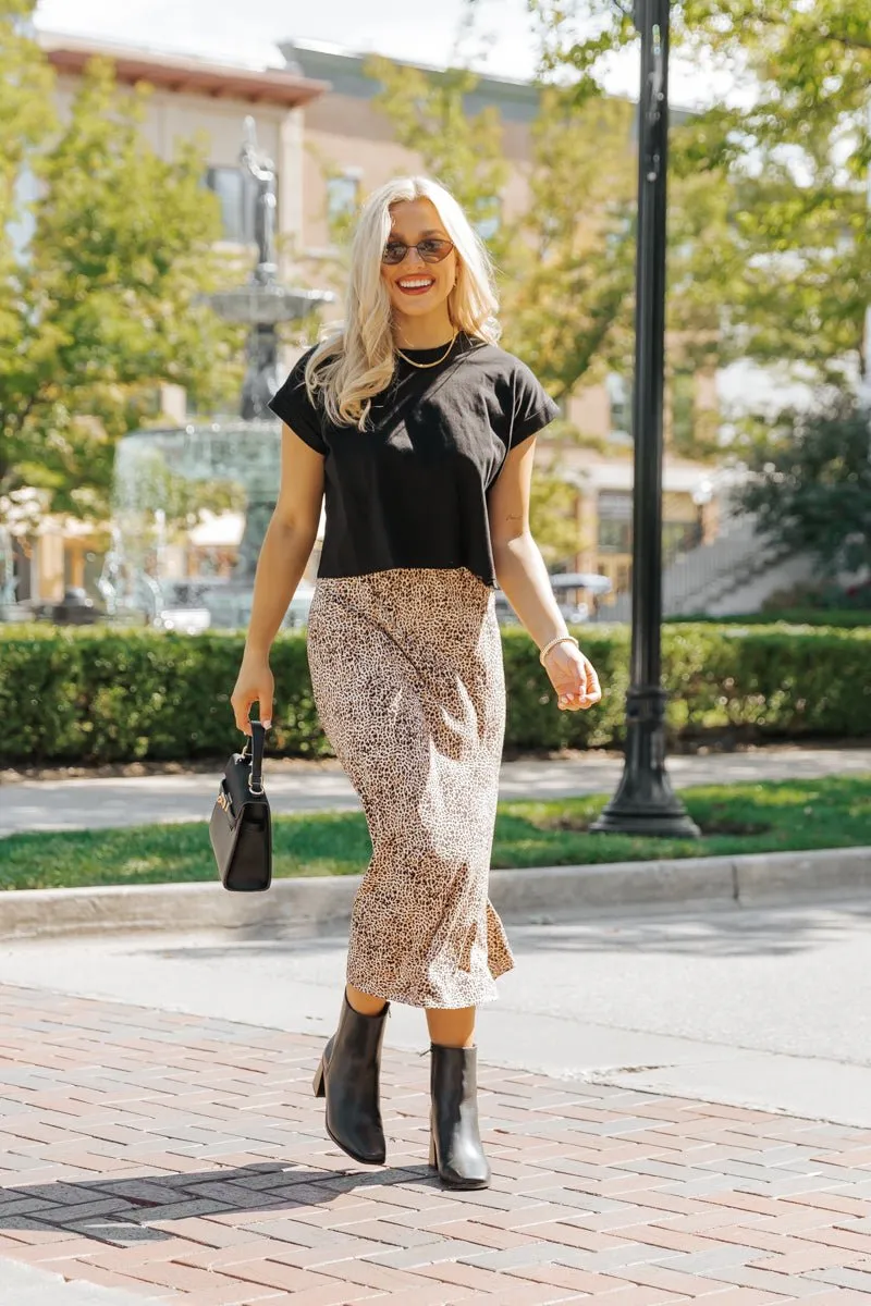 Brown Leopard Print Midi Skirt - FINAL SALE