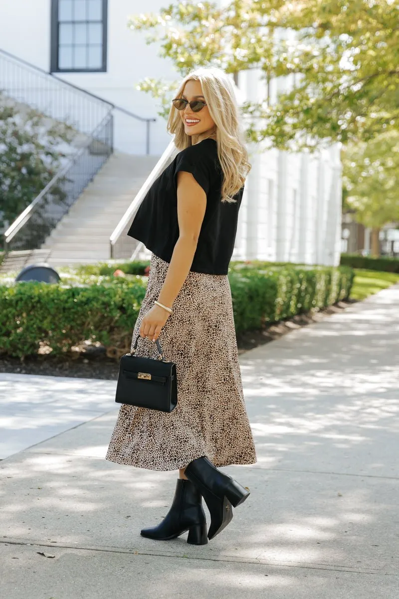 Brown Leopard Print Midi Skirt - FINAL SALE