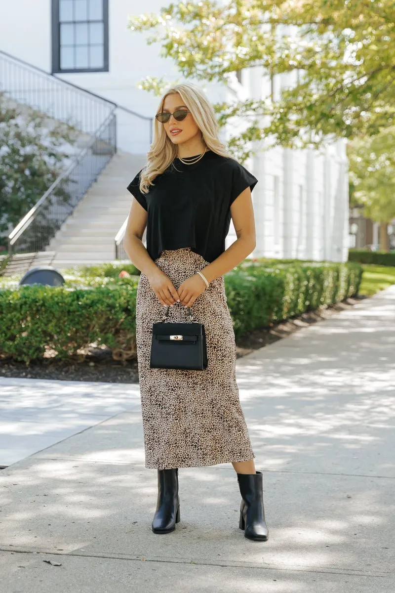 Brown Leopard Print Midi Skirt - FINAL SALE