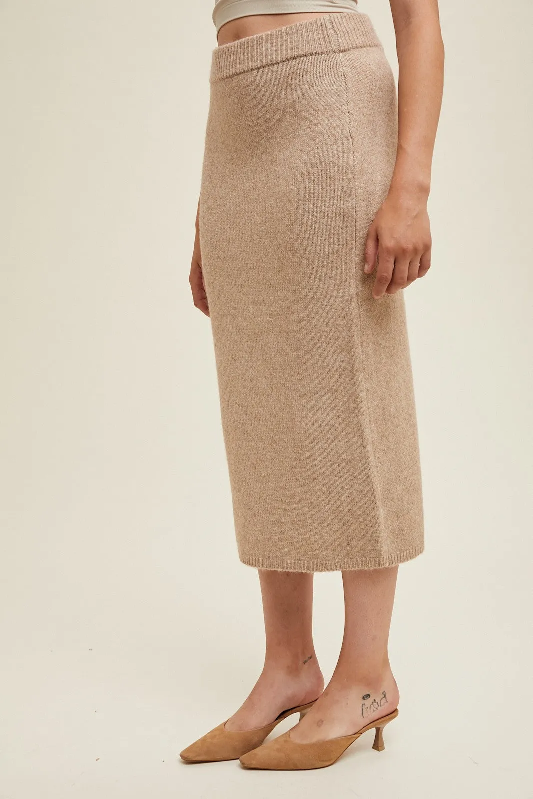 Brushed Midi Sweater Skirt - Mocha