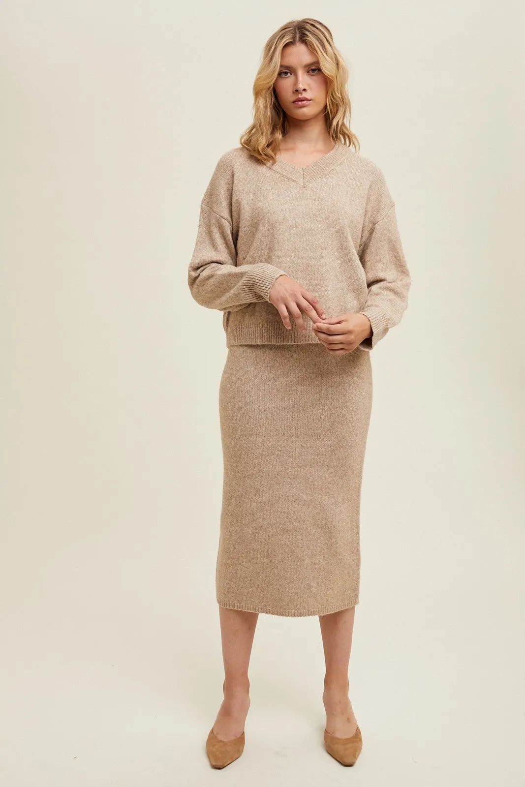 Brushed Midi Sweater Skirt - Mocha