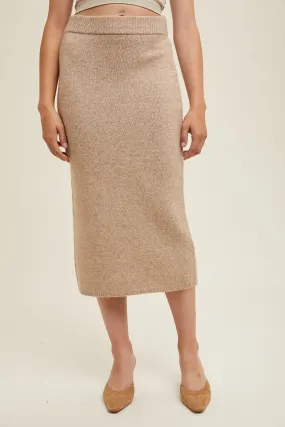 Brushed Midi Sweater Skirt - Mocha