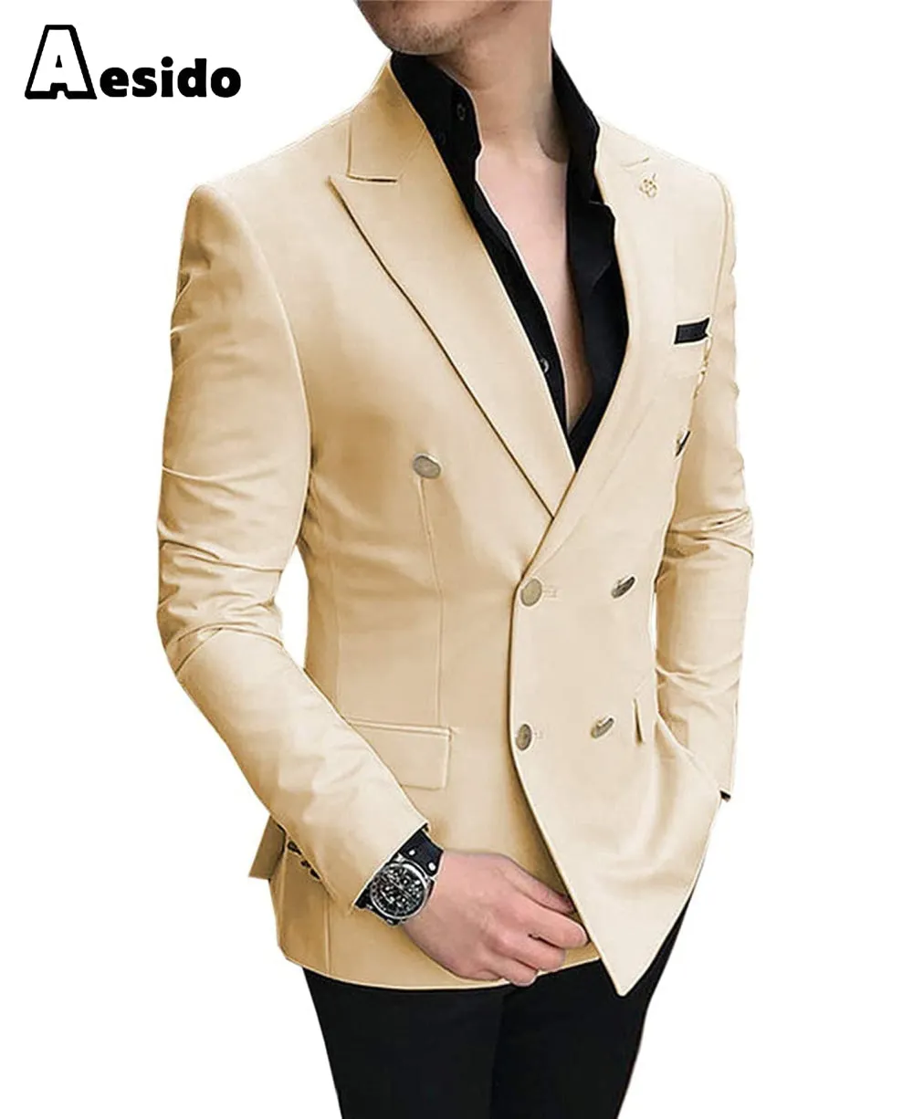 Business Men's Slim Fit Notched Lapel Flat Blazer