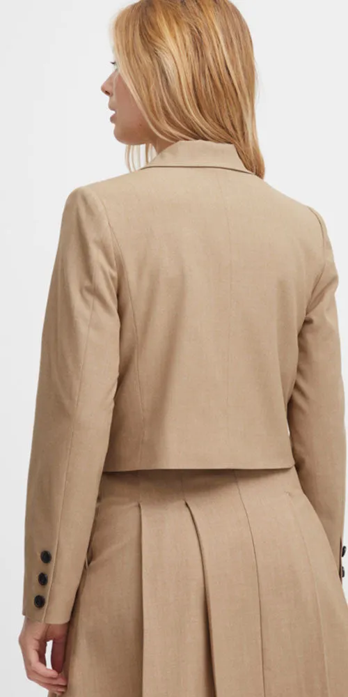 B.Young Cropped Blazer, heathered camel