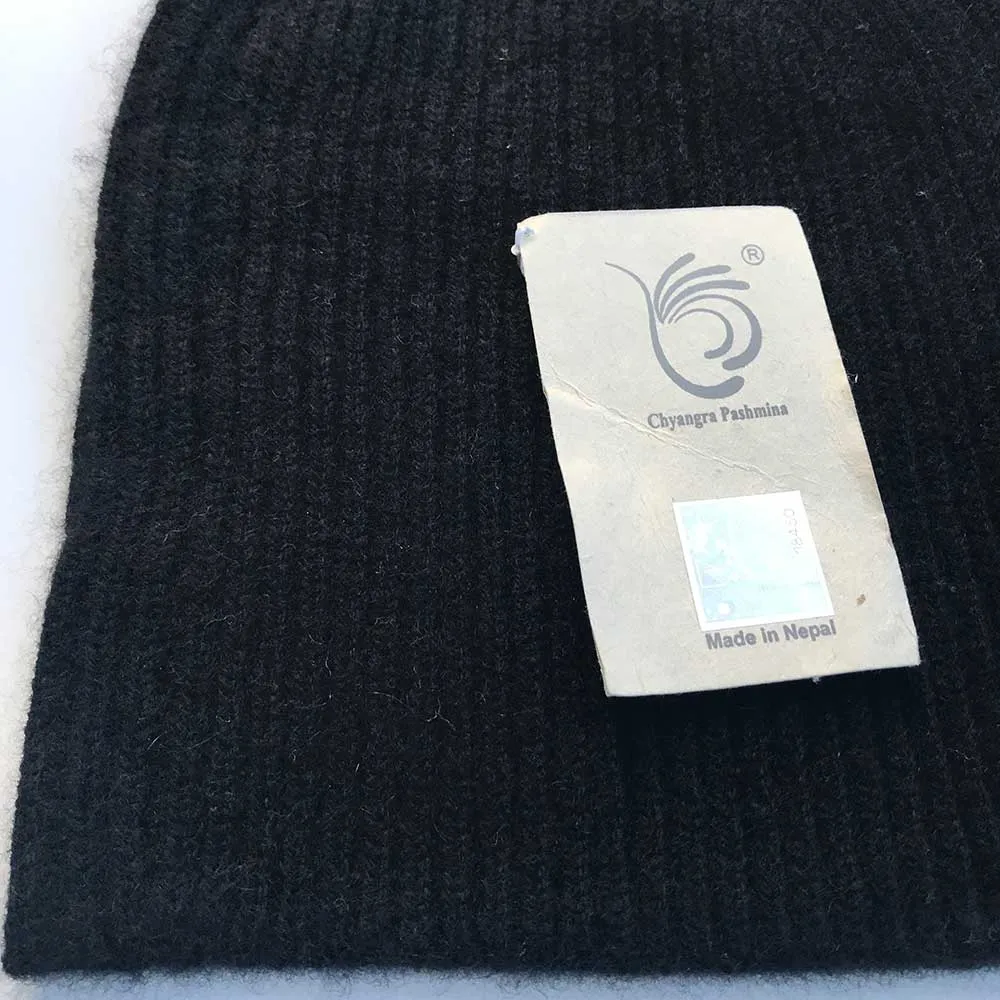 Cashmere Beanie Black Ribbed