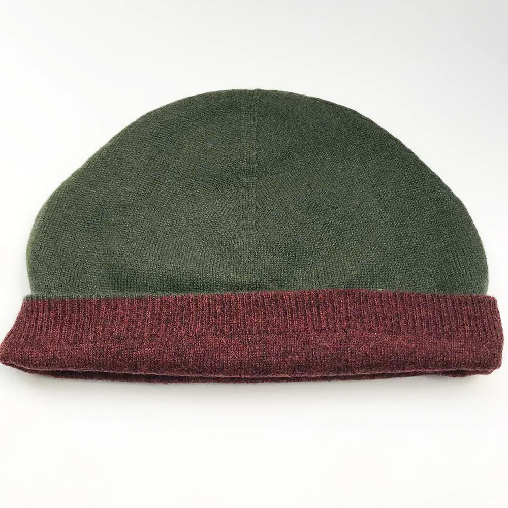 Cashmere Beanie Field Green Medina Spice Red Reversible Elastic