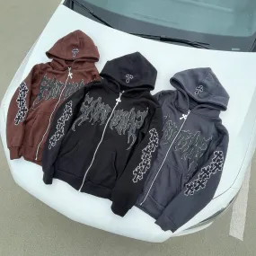 Casual Character Printed Cross Zip Hoodie