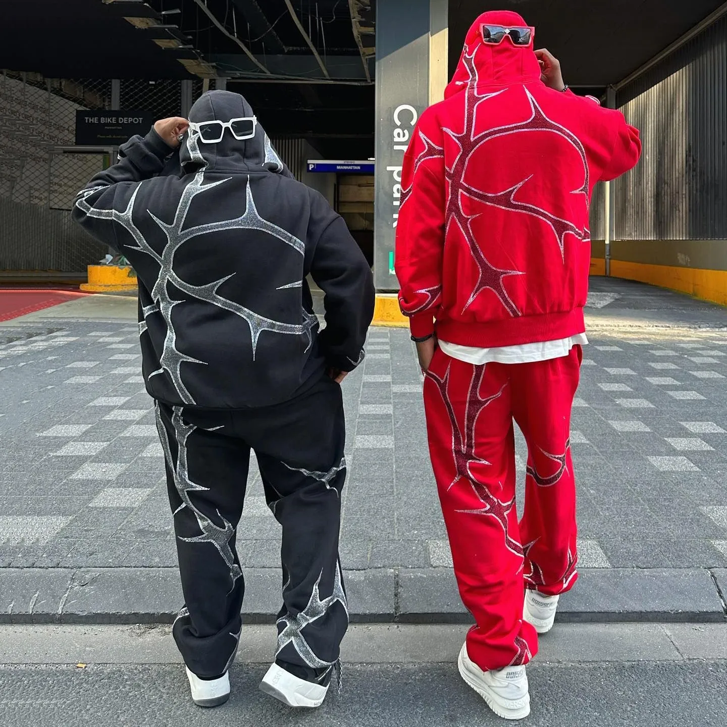 Chain Full Zip Hoodie Sweatpants Print Two Piece Set