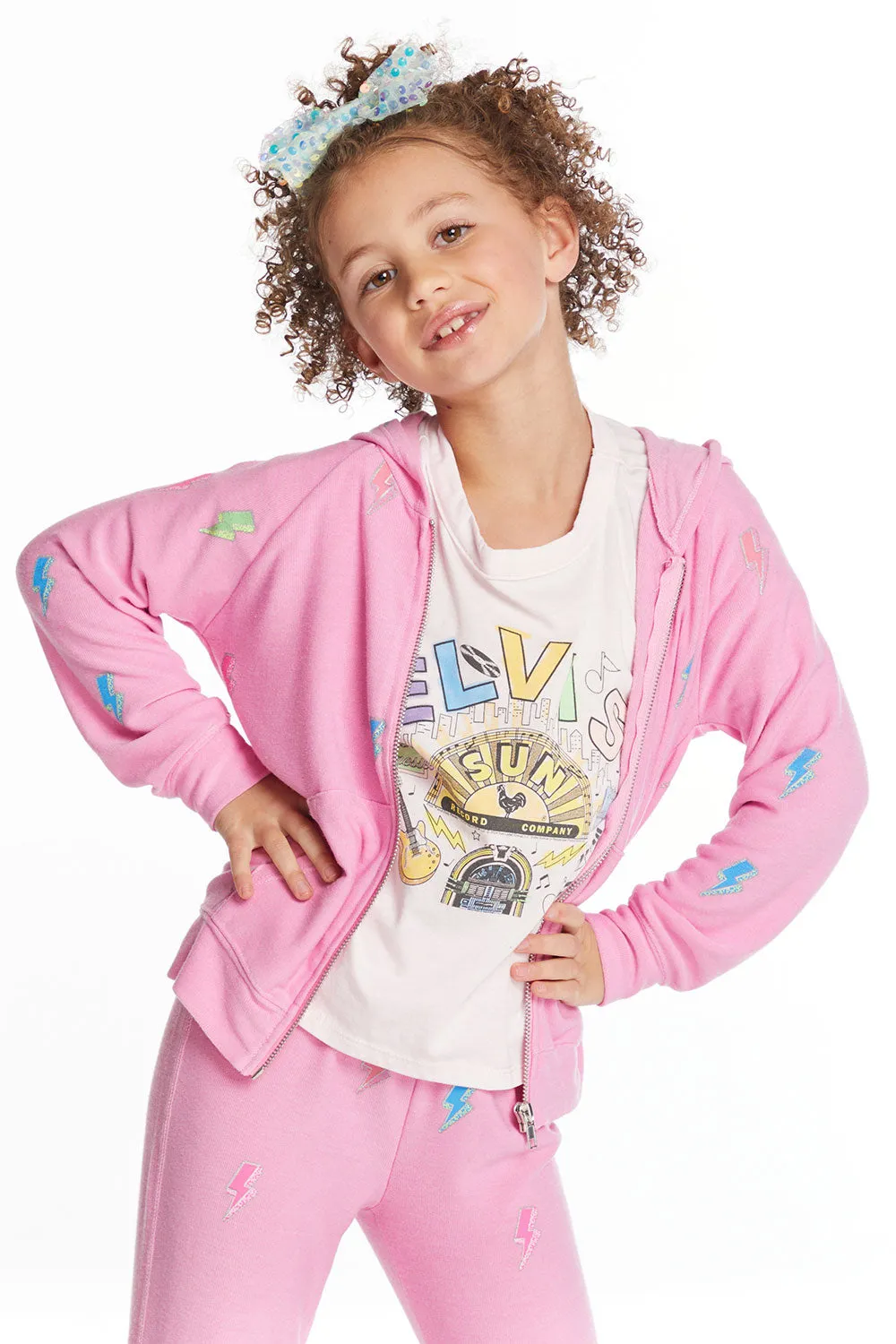 Chaser Glitter Bolts Girls Zipup Hoodie