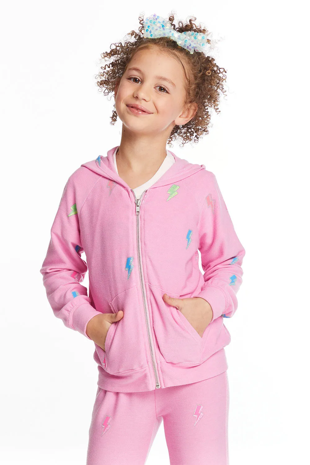 Chaser Glitter Bolts Girls Zipup Hoodie