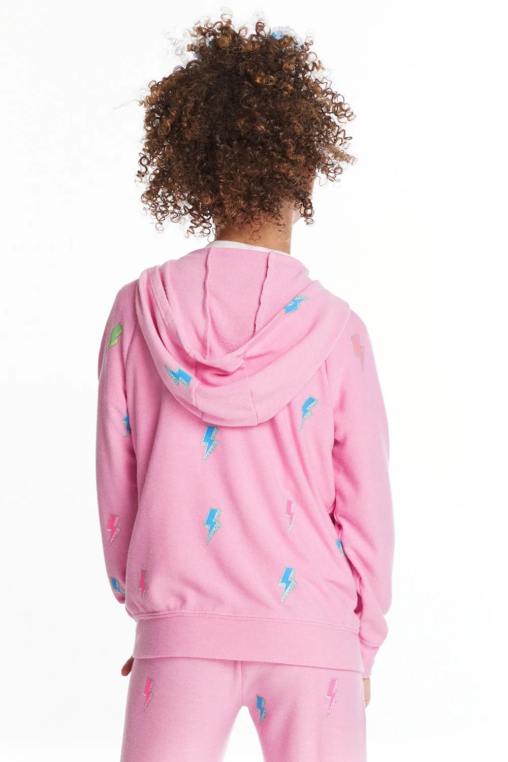 Chaser Glitter Bolts Girls Zipup Hoodie