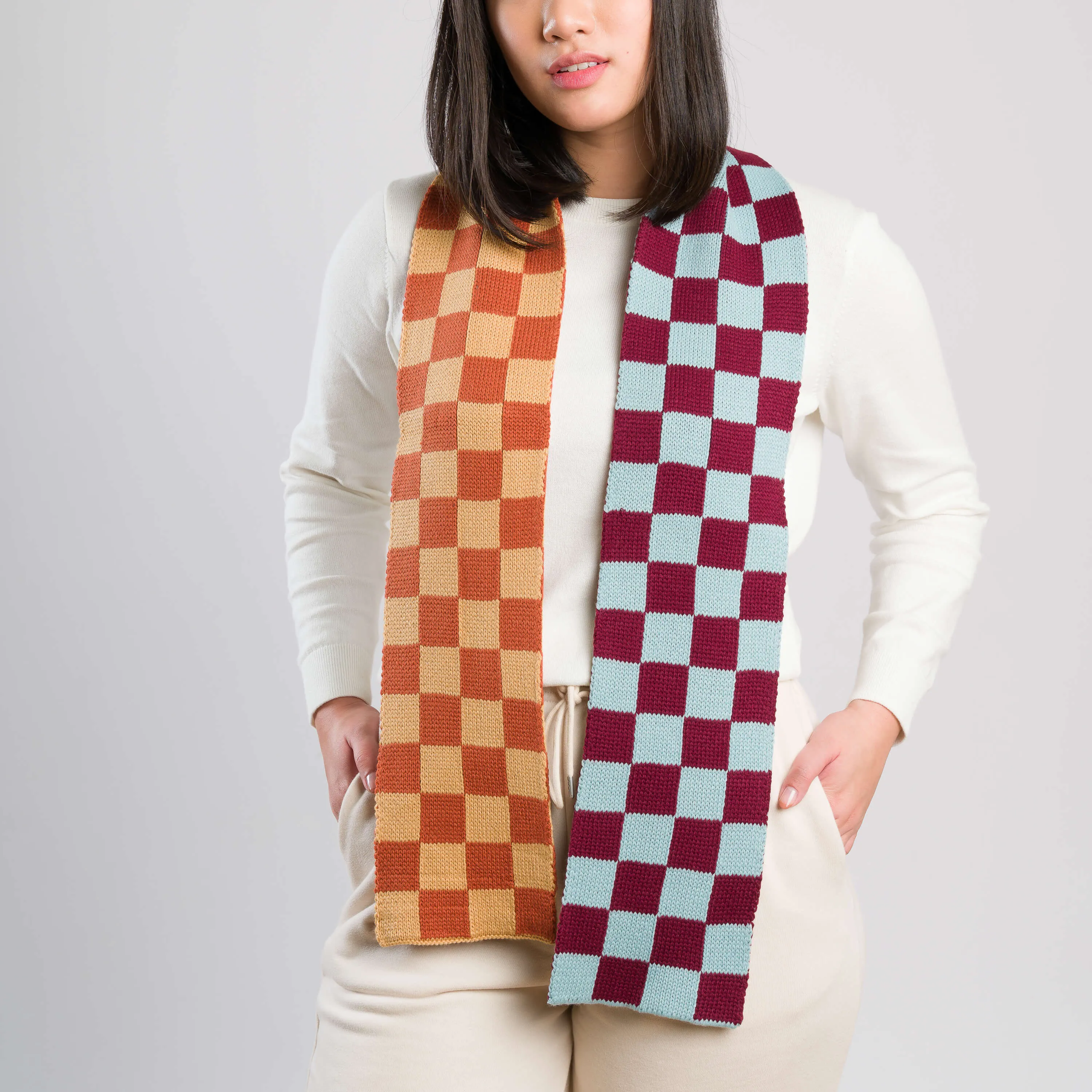 Checkerboard Knit Mini Scarf