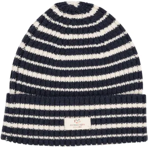 Copenhagen Colors Navy/Cream Combi Merino Striped Rib Beanie