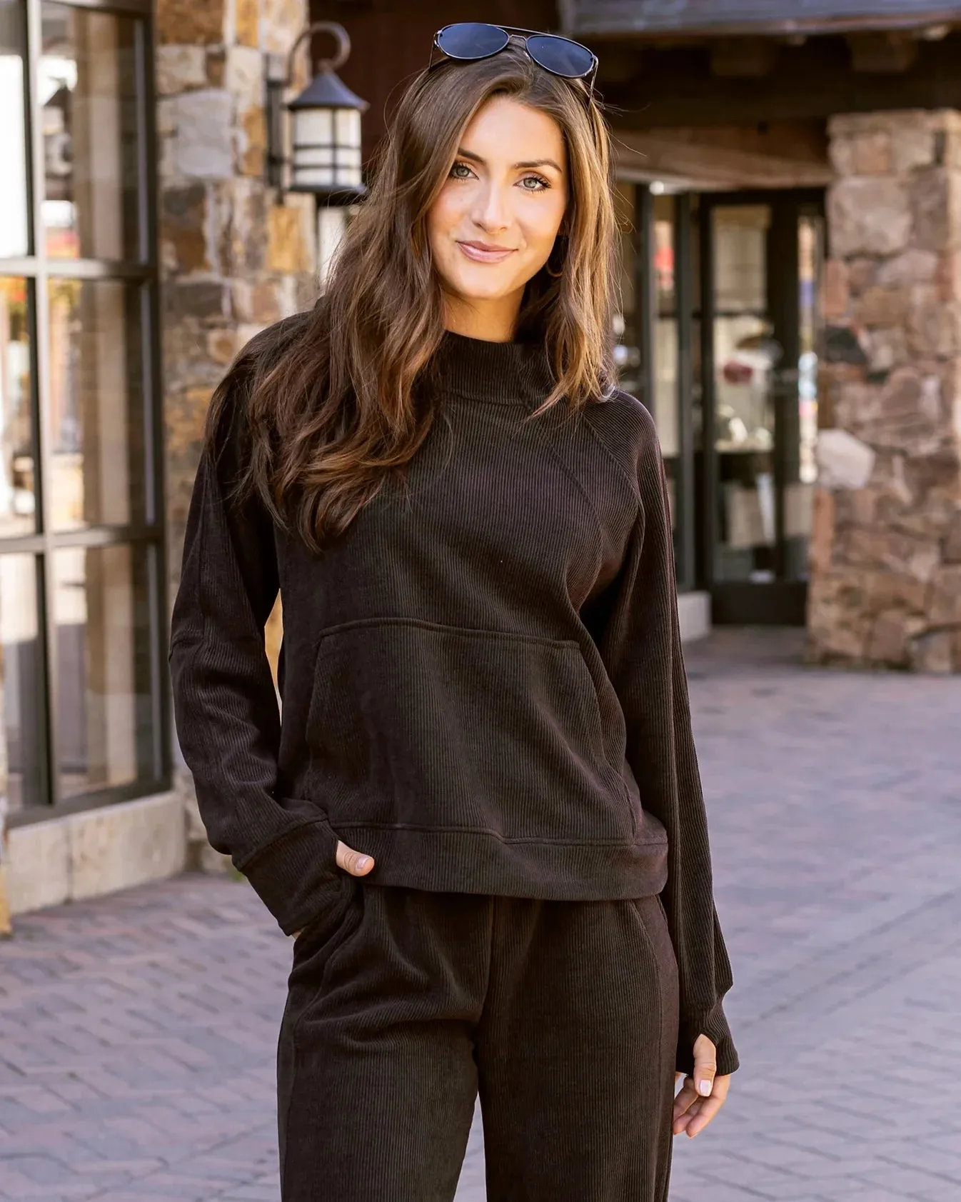 Corded Pullover Hoodie in Java by Grace & Lace (Ships in 1-2 Weeks)