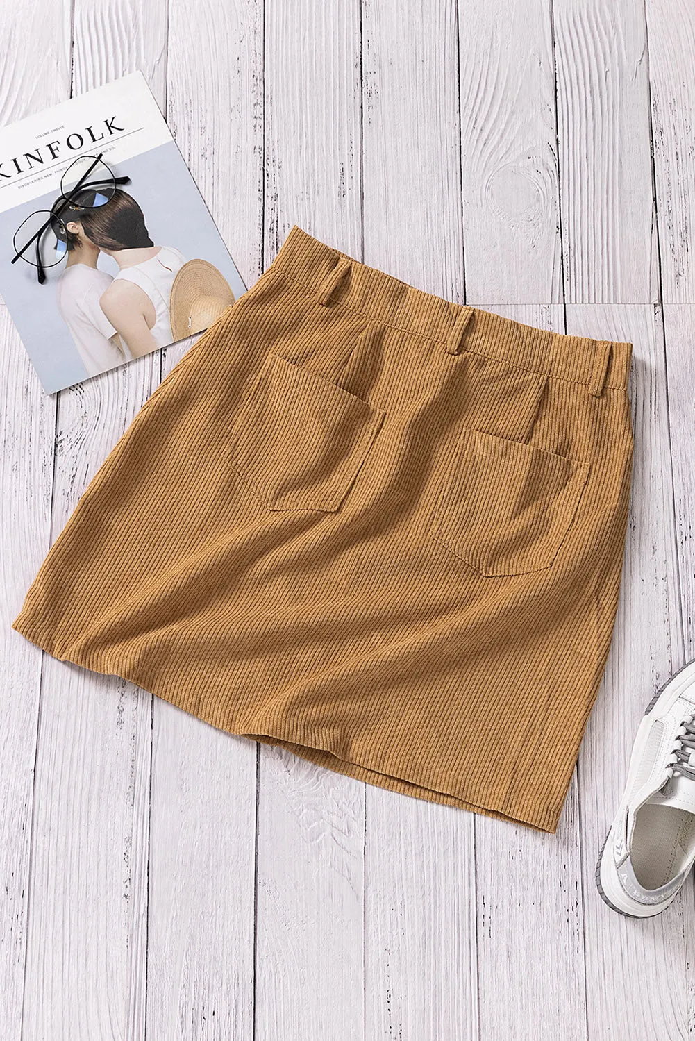 Corduroy Mini Skirt with Pockets