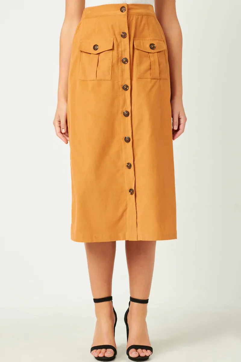 Corduroy Patch Pocket Button Detail Skirt