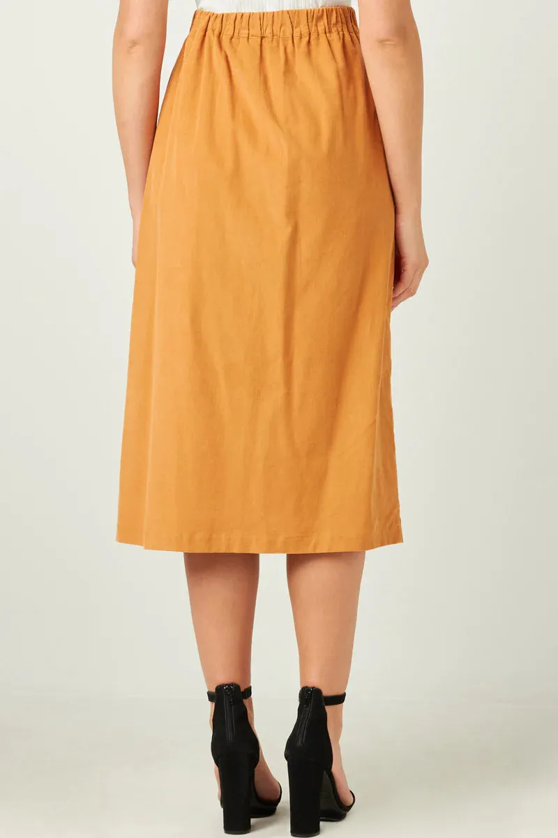 Corduroy Patch Pocket Button Detail Skirt