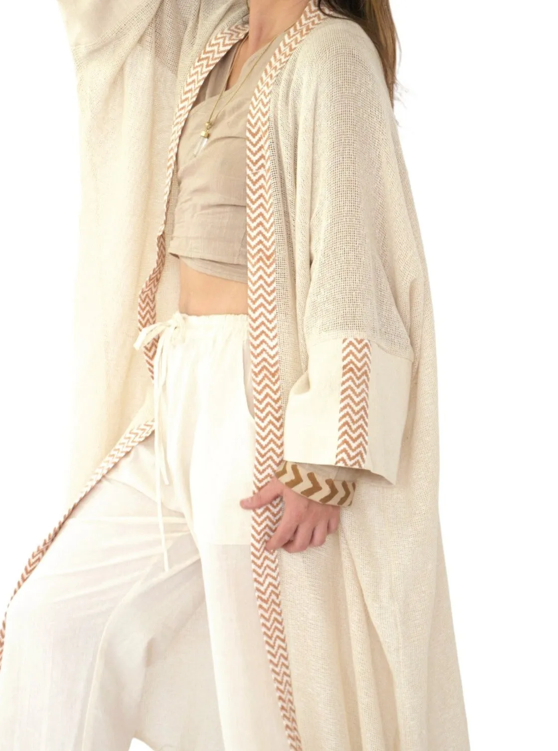 Cream Organic Cotton Mesh Long Kimono