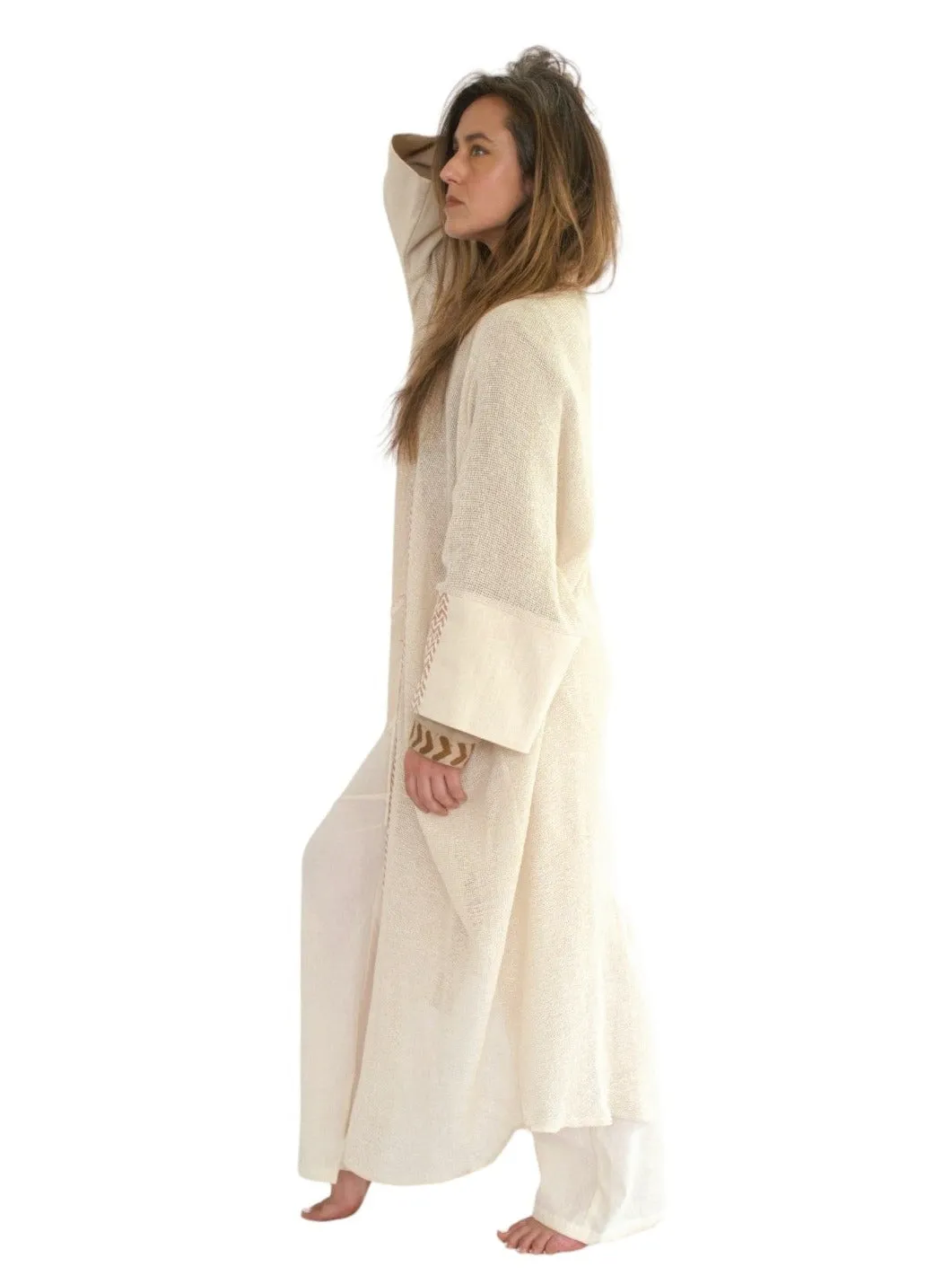 Cream Organic Cotton Mesh Long Kimono