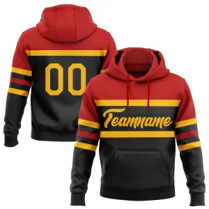 Custom Stitched Black Gold-Red Line Sports Pullover Sweatshirt Hoodie