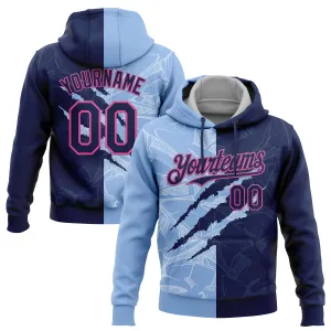 Custom Stitched Graffiti Pattern Navy Light Blue-Pink 3D Scratch Sports Pullover Sweatshirt Hoodie