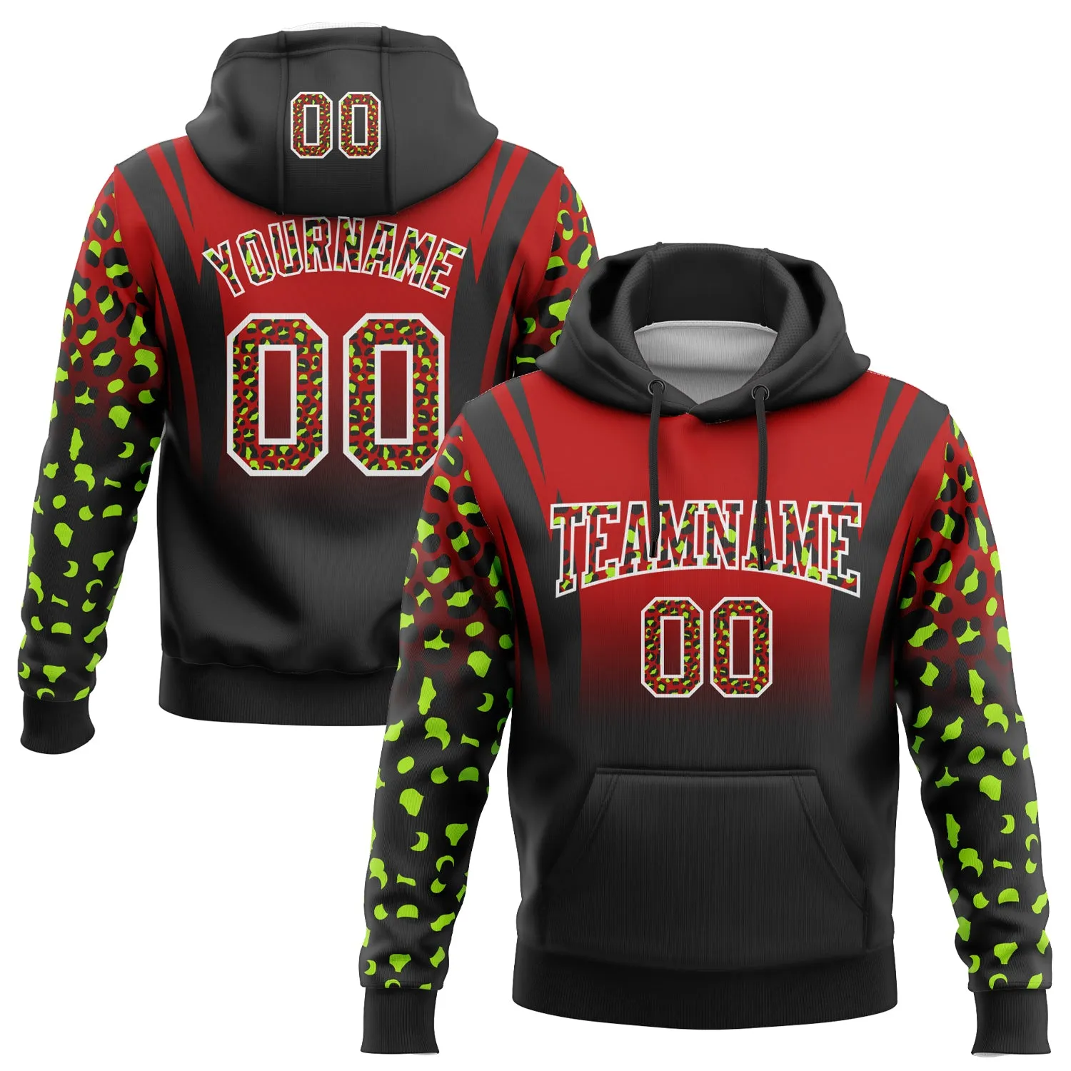 Custom Stitched Red Black-White Fade Fashion Leopard Print Sports Pullover Sweatshirt Hoodie