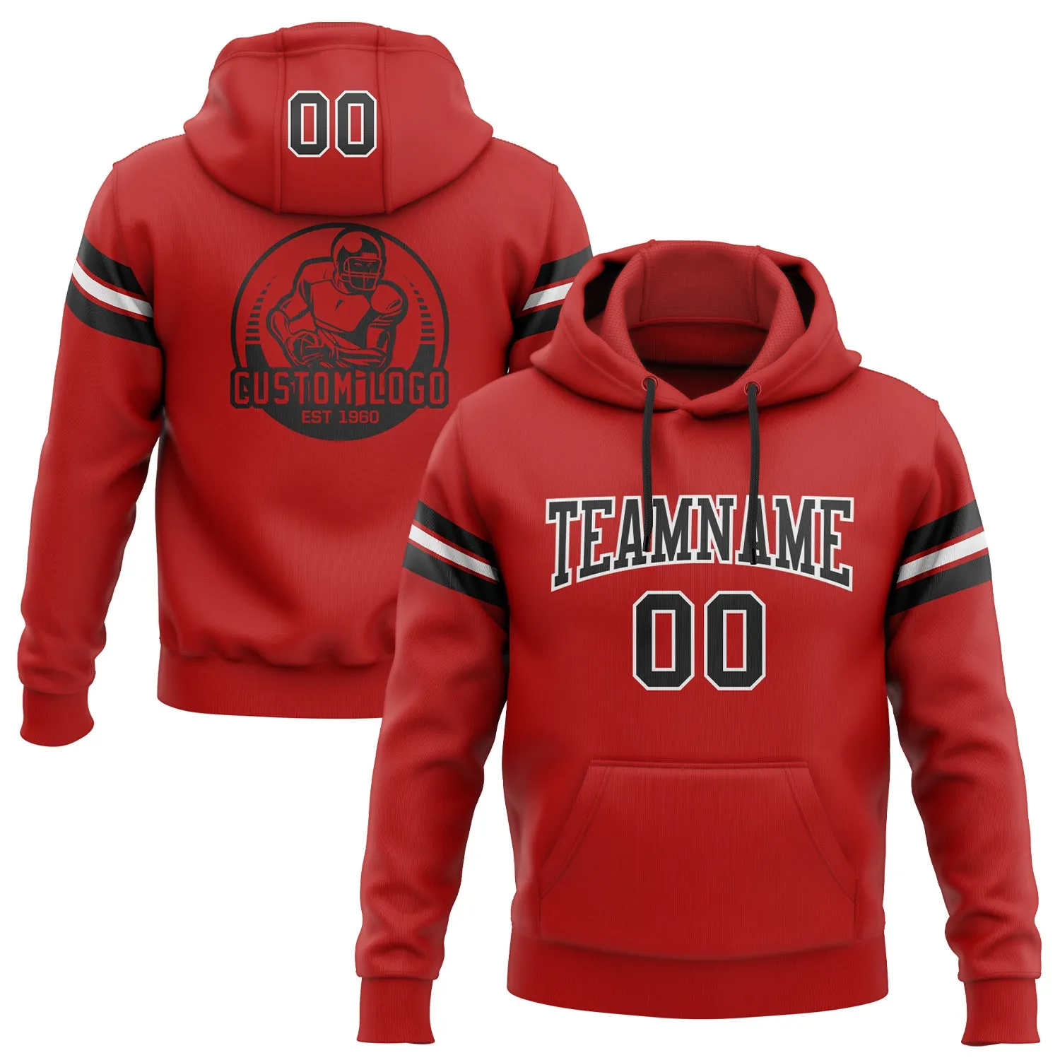 Custom Stitched Red Black-White Football Pullover Sweatshirt Hoodie