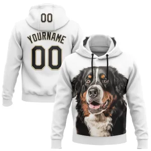 Custom Stitched White Black-Cream 3D Pattern Design Bernese Mountain Dog Sports Pullover Sweatshirt Hoodie