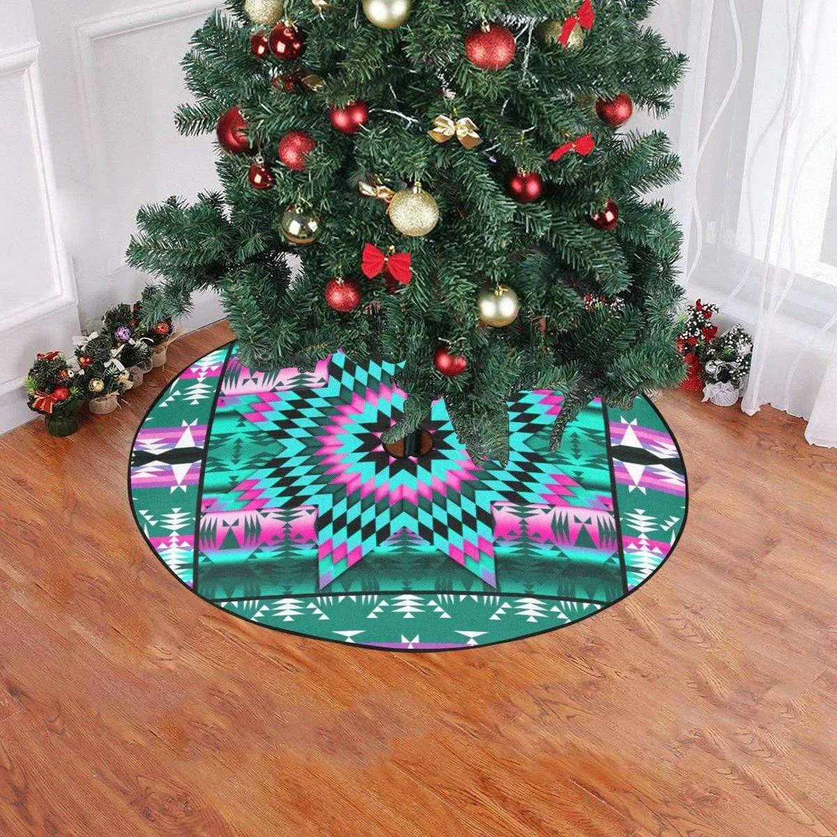 Deep Lake and Sunset Star Christmas Tree Skirt 47" x 47"