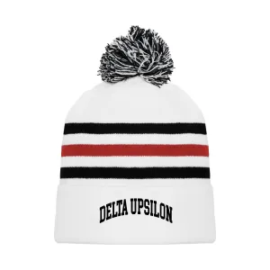 Delta Upsilon White Hockey Knit Beanie