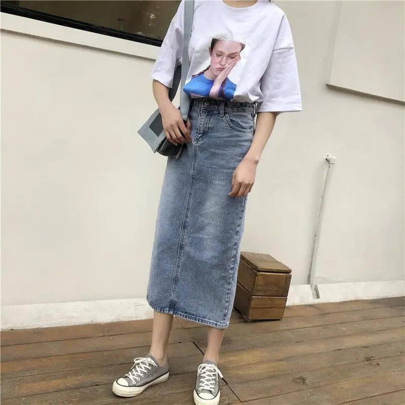 Denim Skirt with Hem Split