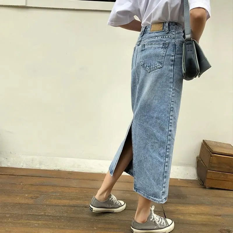 Denim Skirt with Hem Split