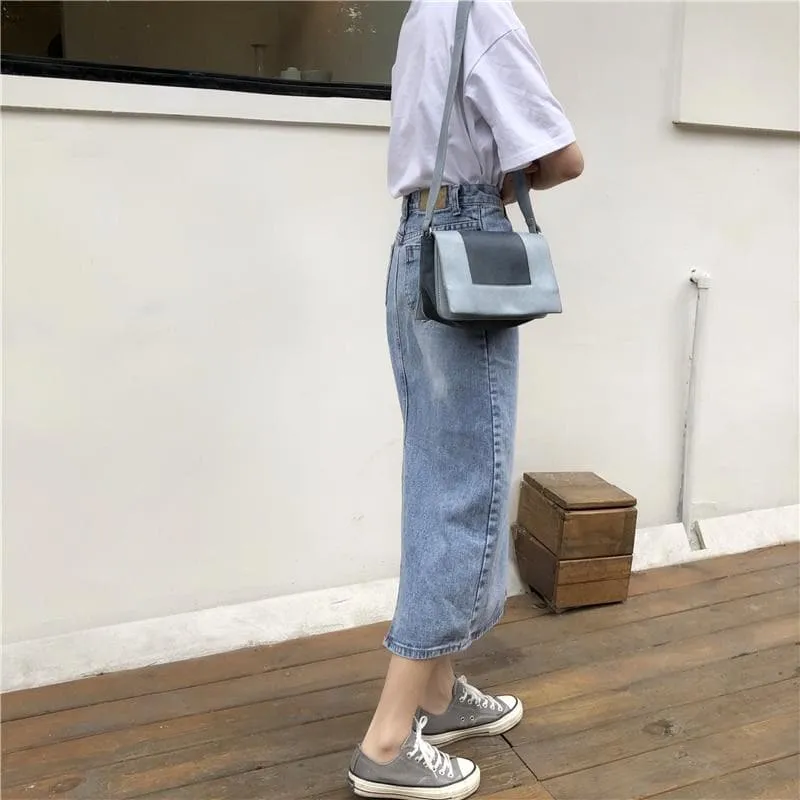 Denim Skirt with Hem Split